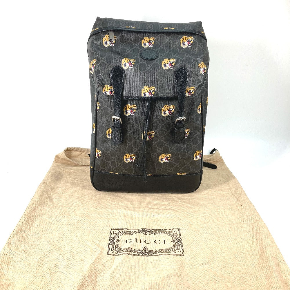 GUCCI Backpack 696013 GG Supreme Canvas black Interlocking G Medium backpack mens Used Authentic