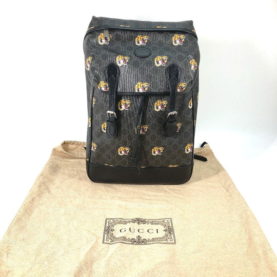 GUCCI Backpack 696013 GG Supreme Canvas black Interlocking G Medium backpack mens Used Authentic