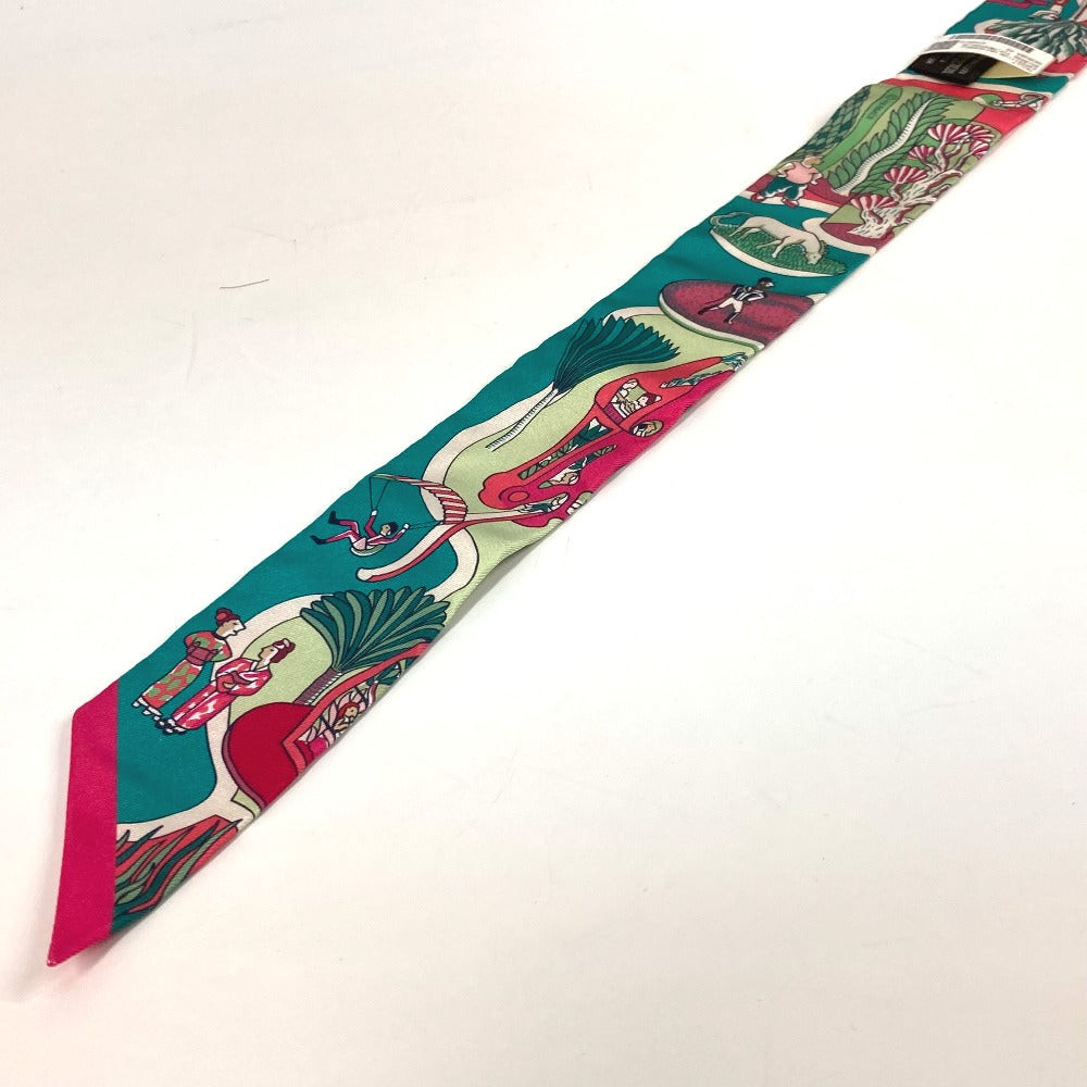 HERMES scarf 063536S silk Green x pink type Twilly Twilly EXPOSITION UNIVERSELL Women Used Authentic