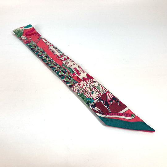 HERMES scarf 063536S silk Green x pink type Twilly Twilly EXPOSITION UNIVERSELL Women Used Authentic