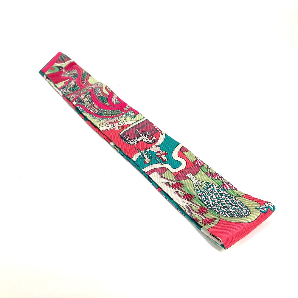 HERMES scarf 063536S silk Green x pink type Twilly Twilly EXPOSITION UNIVERSELL Women Used Authentic
