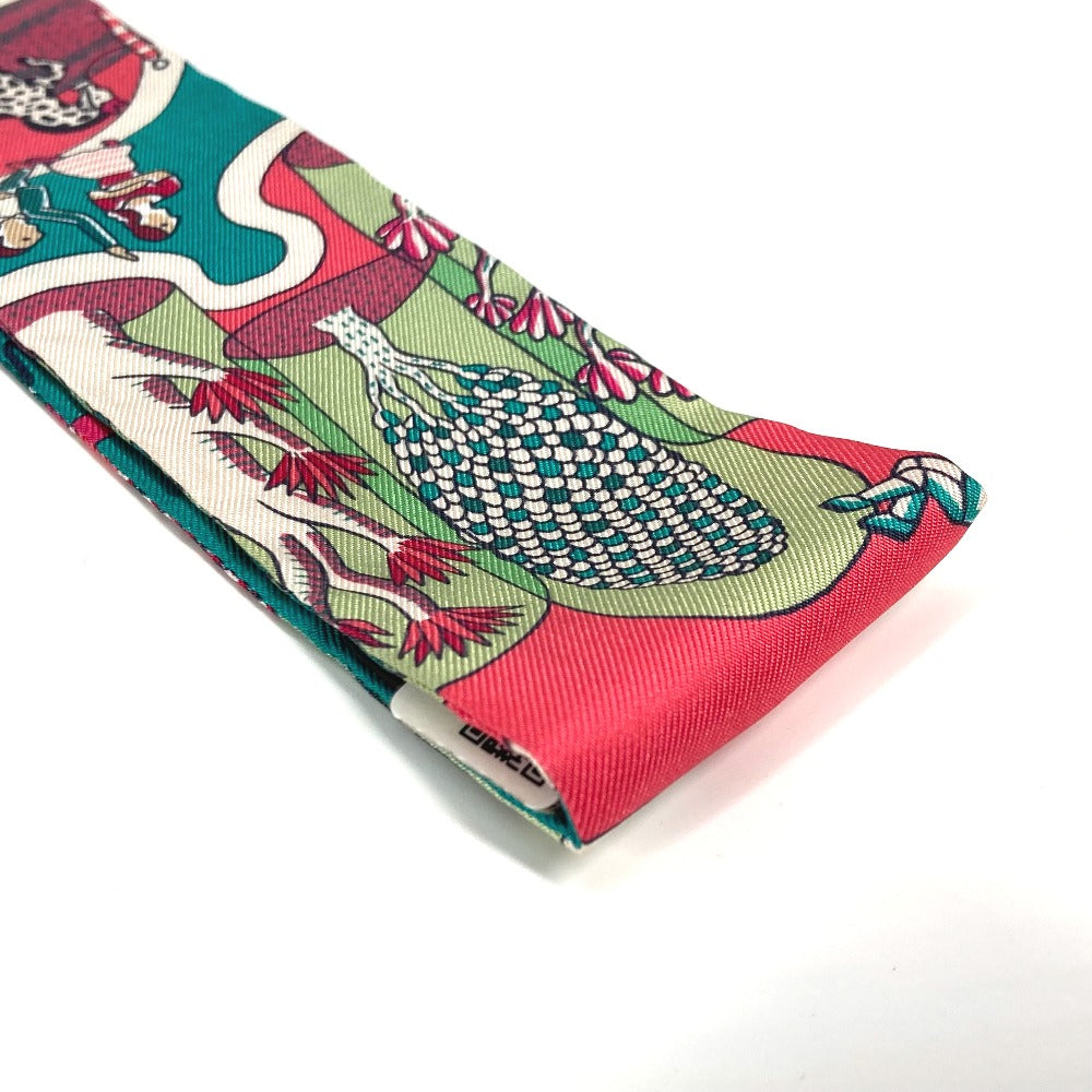 HERMES scarf 063536S silk Green x pink type Twilly Twilly EXPOSITION UNIVERSELL Women Used Authentic