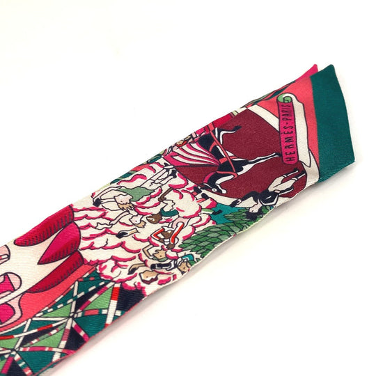 HERMES scarf 063536S silk Green x pink type Twilly Twilly EXPOSITION UNIVERSELL Women Used Authentic