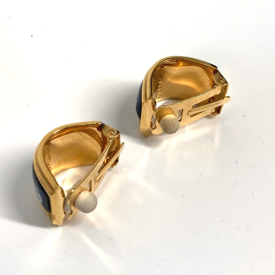 HERMES Earring Gold Plated Gold x Blue H pattern Cloisonn Emile Women Used Authentic