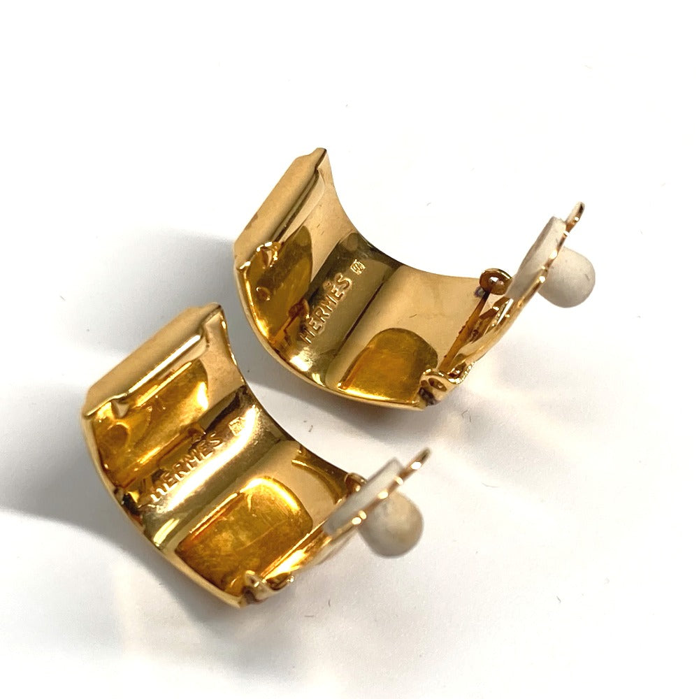 HERMES Earring Gold Plated Gold x Blue H pattern Cloisonn Emile Women Used Authentic