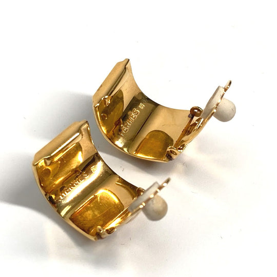 HERMES Earring Gold Plated Gold x Blue H pattern Cloisonn Emile Women Used Authentic