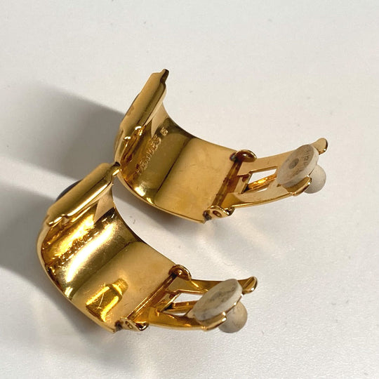 HERMES Earring Gold Plated Gold x Blue H pattern Cloisonn Emile Women Used Authentic