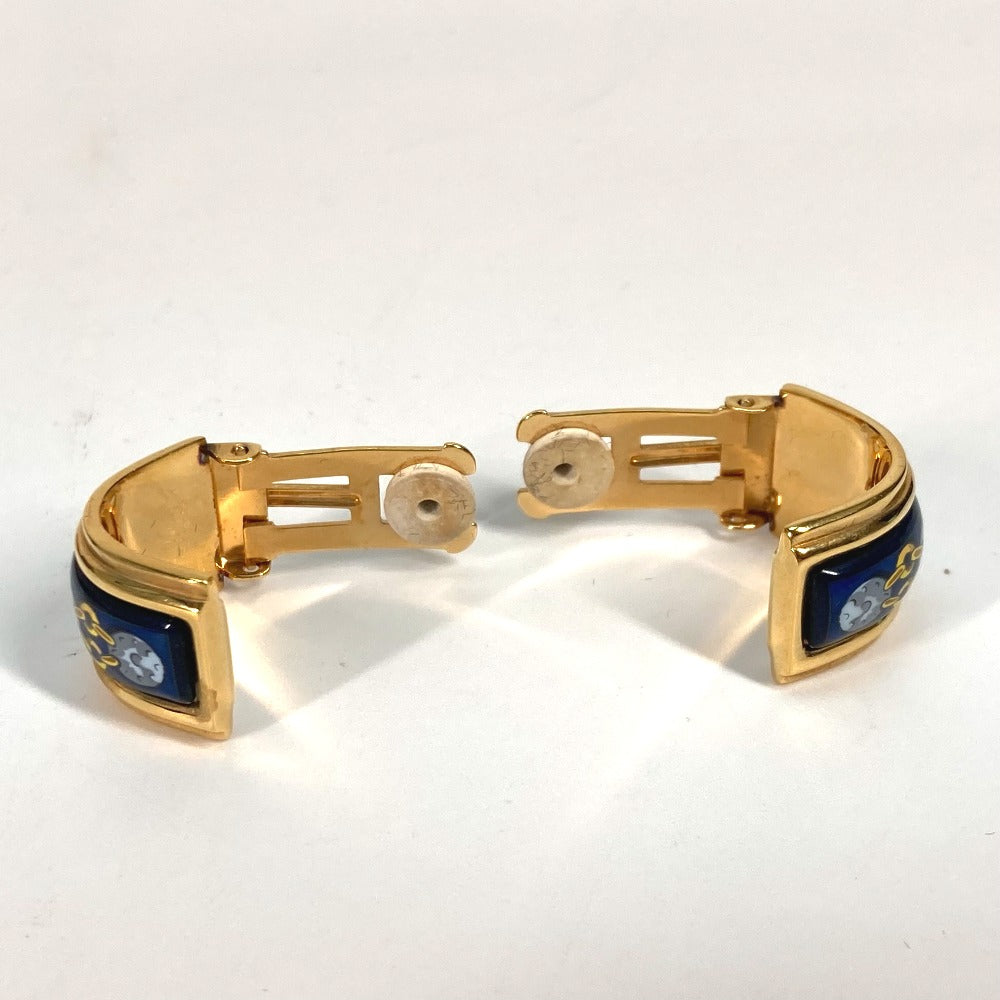 HERMES Earring Gold Plated Gold x Blue H pattern Cloisonn Emile Women Used Authentic
