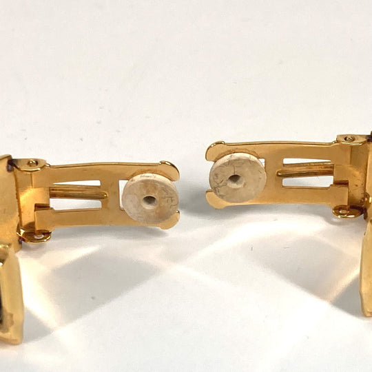 HERMES Earring Gold Plated Gold x Blue H pattern Cloisonn Emile Women Used Authentic