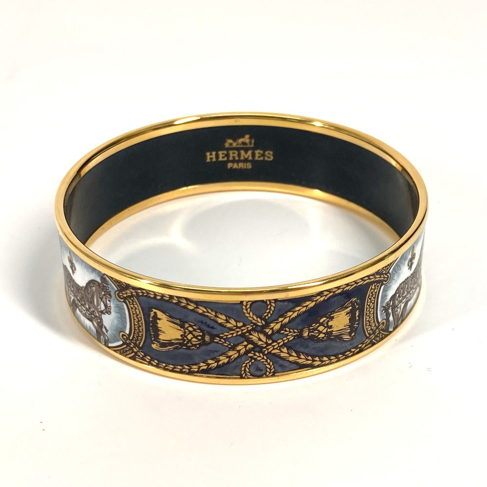 HERMES Bangle Cloisonne Black x Gold Horse horse Emaille GM Women Used Authentic