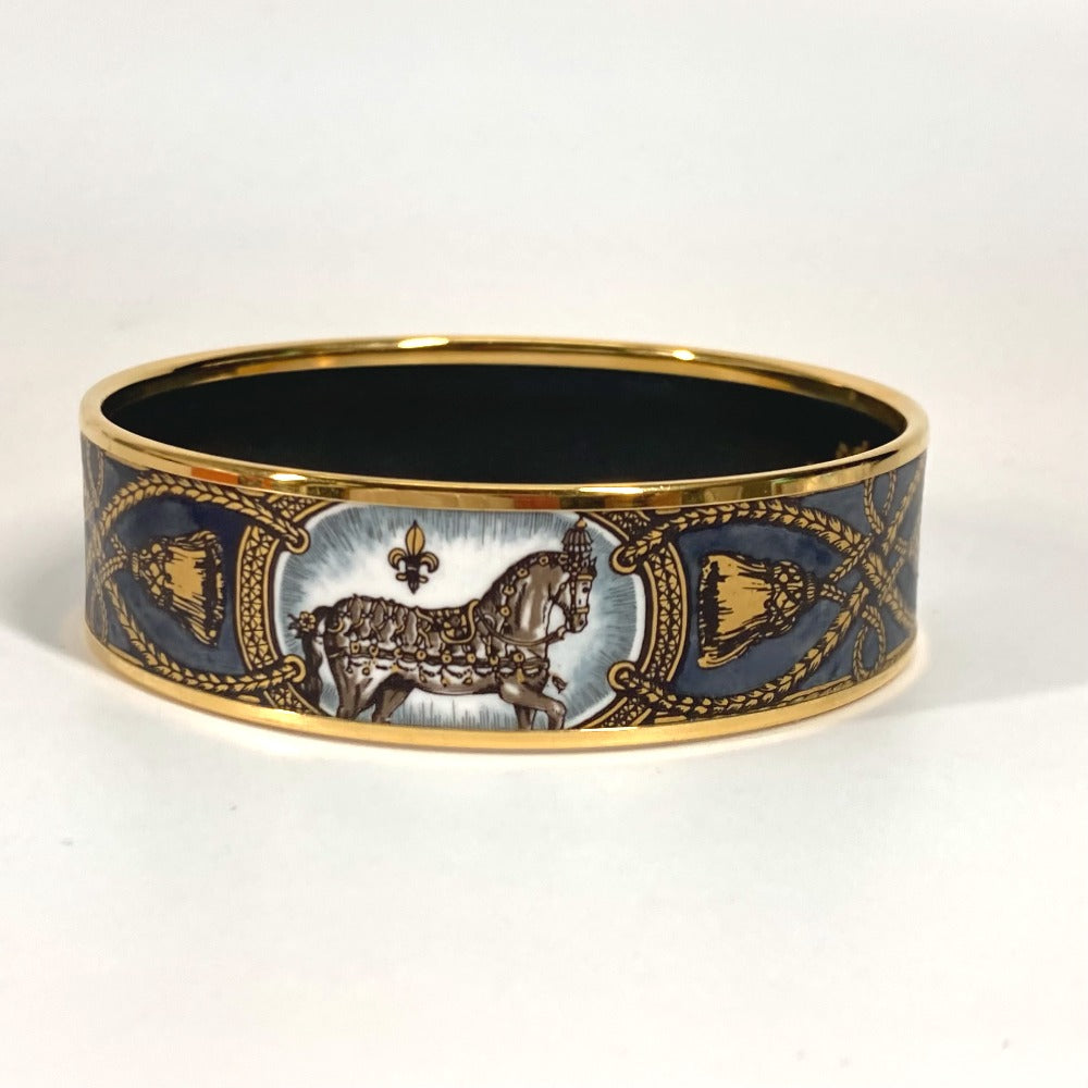 HERMES Bangle Cloisonne Black x Gold Horse horse Emaille GM Women Used Authentic