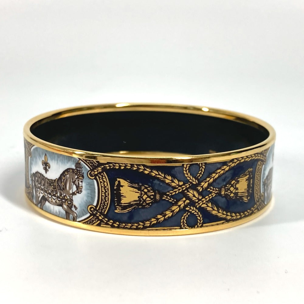 HERMES Bangle Cloisonne Black x Gold Horse horse Emaille GM Women Used Authentic