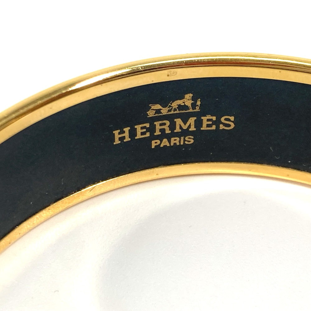 HERMES Bangle Cloisonne Black x Gold Horse horse Emaille GM Women Used Authentic