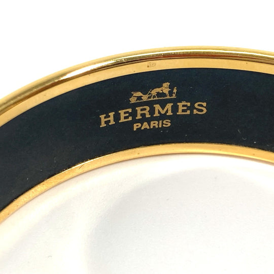 HERMES Bangle Cloisonne Black x Gold Horse horse Emaille GM Women Used Authentic
