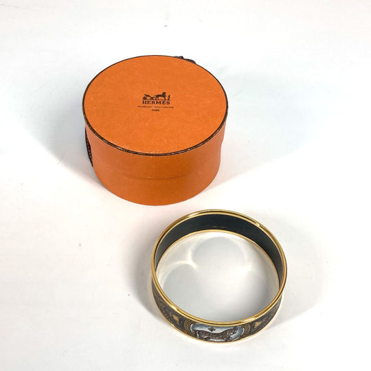 HERMES Bangle Cloisonne Black x Gold Horse horse Emaille GM Women Used Authentic