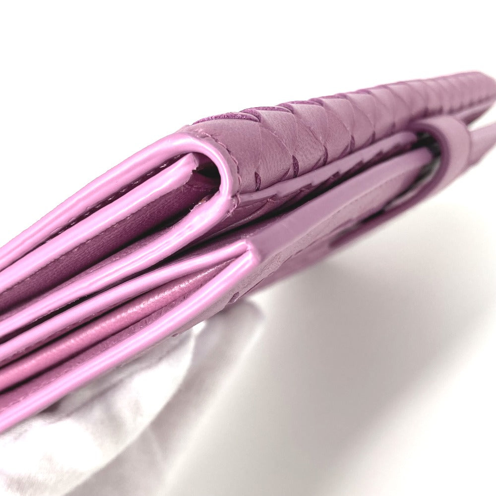 BOTTEGAVENETA Long Wallet Purse leather Purple type W Hook Wallet  INTRECCIATO Women Used Authentic