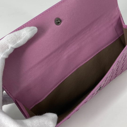 BOTTEGAVENETA Long Wallet Purse leather Purple type W Hook Wallet  INTRECCIATO Women Used Authentic