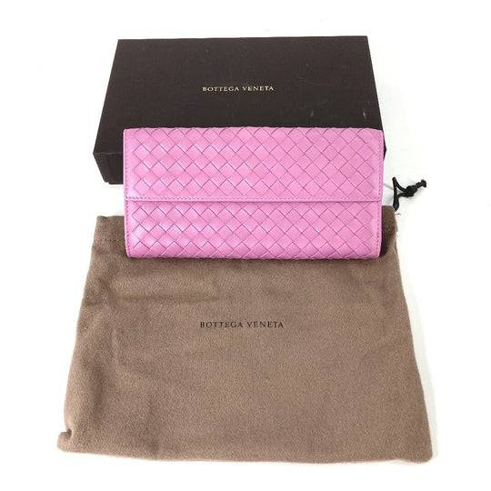 BOTTEGAVENETA Long Wallet Purse leather Purple type W Hook Wallet  INTRECCIATO Women Used Authentic
