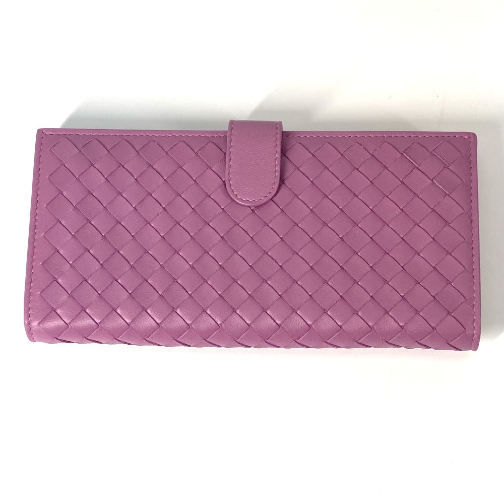 BOTTEGAVENETA Long Wallet Purse leather Purple type W Hook Wallet  INTRECCIATO Women Used Authentic