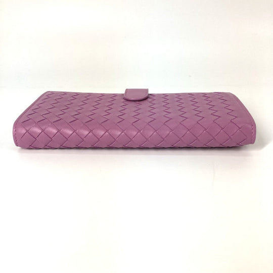 BOTTEGAVENETA Long Wallet Purse leather Purple type W Hook Wallet  INTRECCIATO Women Used Authentic