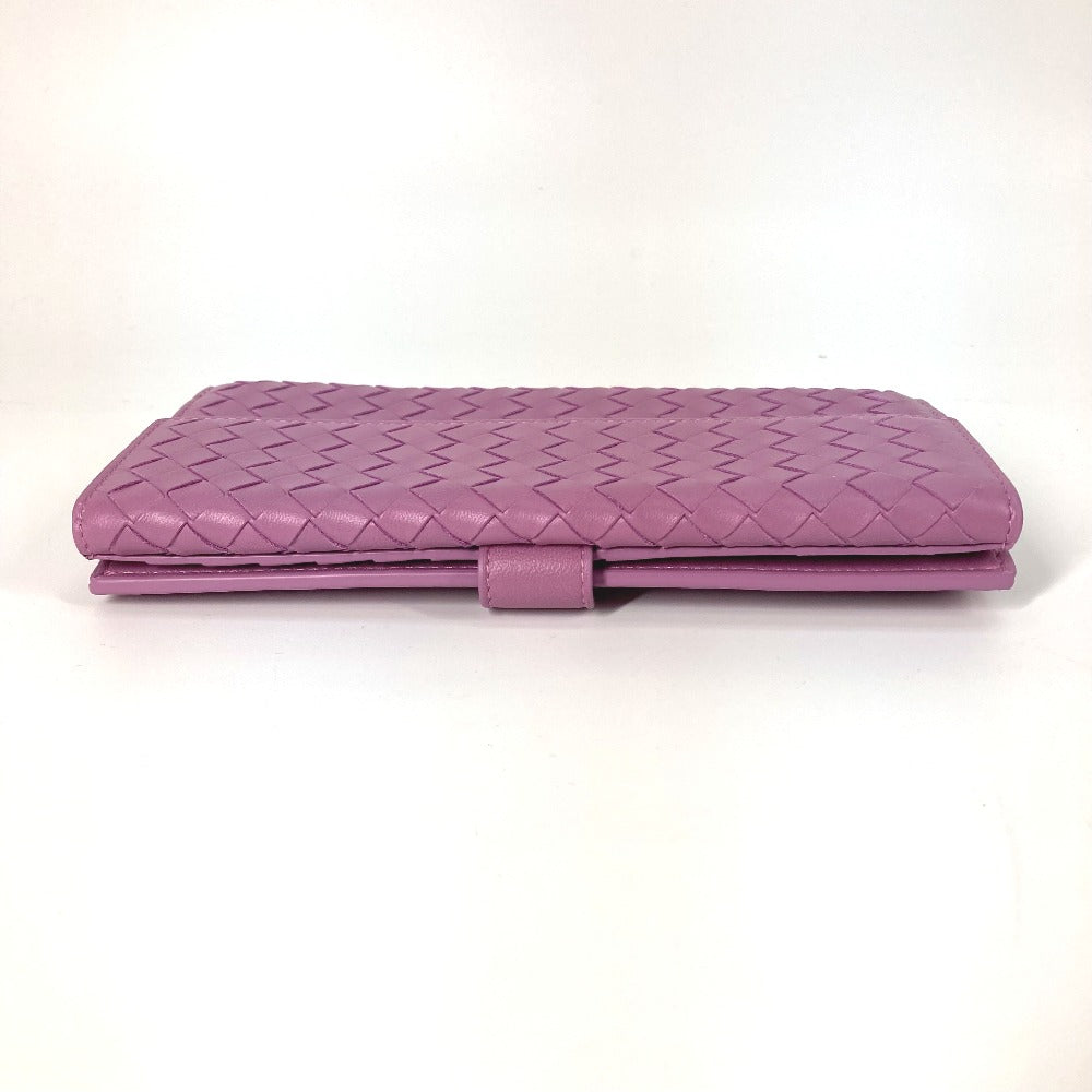 BOTTEGAVENETA Long Wallet Purse leather Purple type W Hook Wallet  INTRECCIATO Women Used Authentic