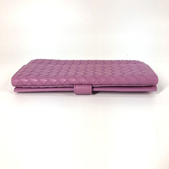 BOTTEGAVENETA Long Wallet Purse leather Purple type W Hook Wallet  INTRECCIATO Women Used Authentic