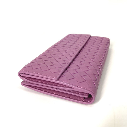 BOTTEGAVENETA Long Wallet Purse leather Purple type W Hook Wallet  INTRECCIATO Women Used Authentic