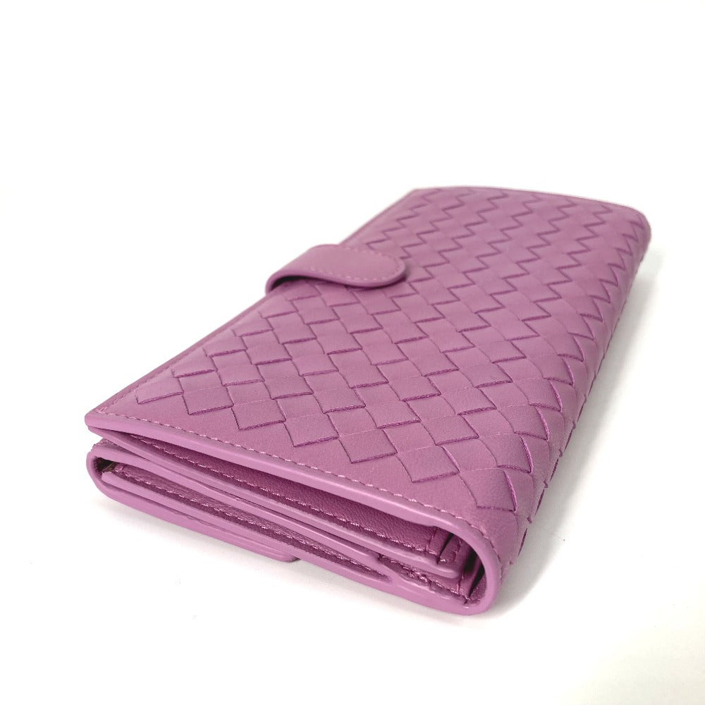 BOTTEGAVENETA Long Wallet Purse leather Purple type W Hook Wallet  INTRECCIATO Women Used Authentic
