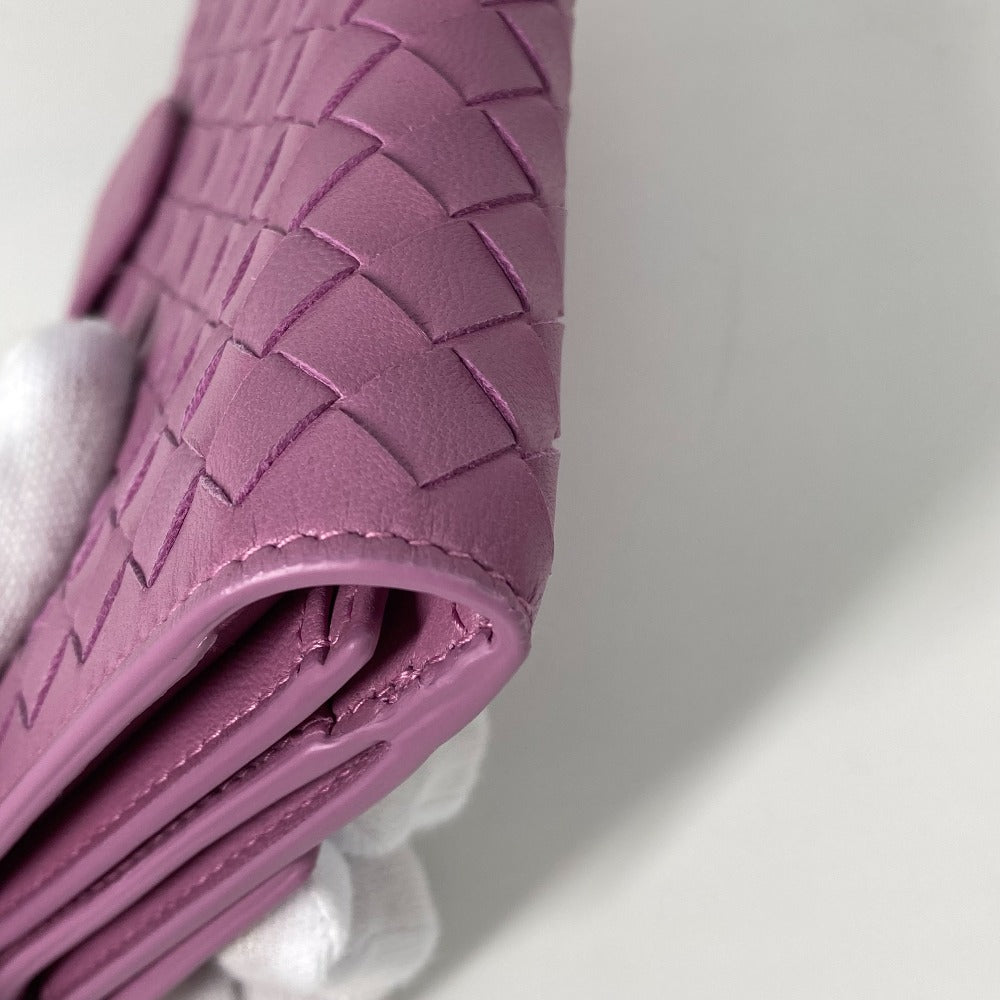 BOTTEGAVENETA Long Wallet Purse leather Purple type W Hook Wallet  INTRECCIATO Women Used Authentic