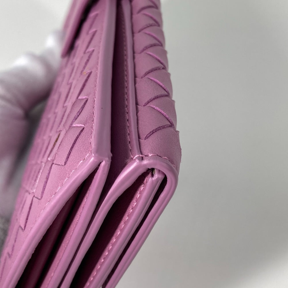 BOTTEGAVENETA Long Wallet Purse leather Purple type W Hook Wallet  INTRECCIATO Women Used Authentic
