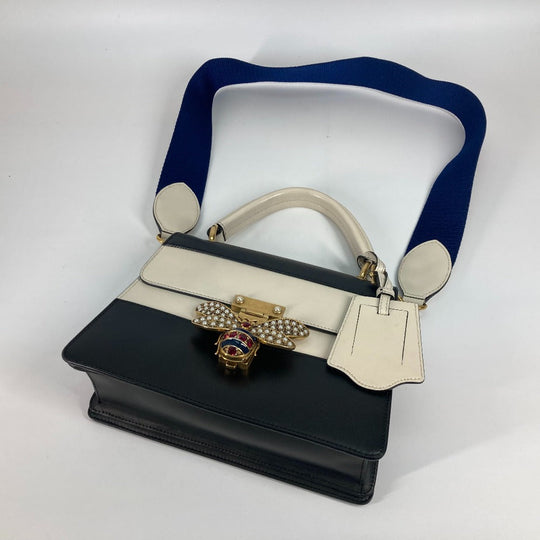GUCCI Handbag 476541 leather Black x white Bijou Fake Pearl Queen Margaret BEE Bee Women Used Authentic