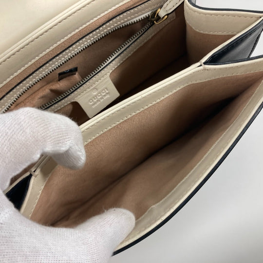 GUCCI Handbag 476541 leather Black x white Bijou Fake Pearl Queen Margaret BEE Bee Women Used Authentic