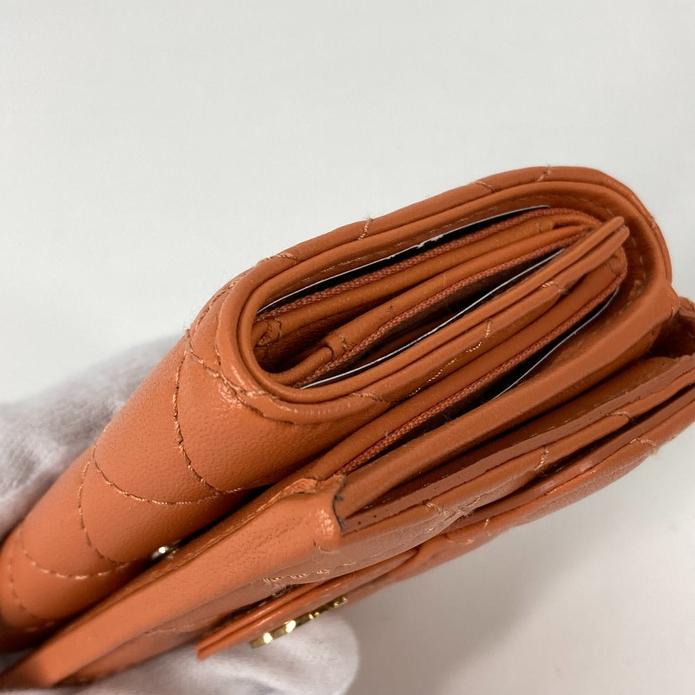 CHANEL Trifold wallet AP0230 lambskin Orange CC COCO Mark Matrasse quilting Women Used Authentic