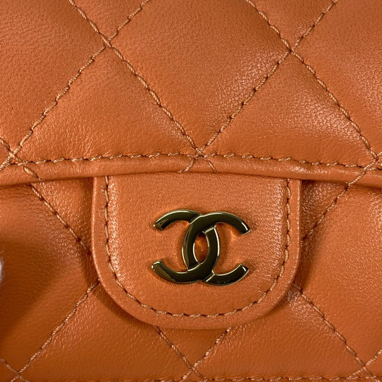 CHANEL Trifold wallet AP0230 lambskin Orange CC COCO Mark Matrasse quilting Women Used Authentic