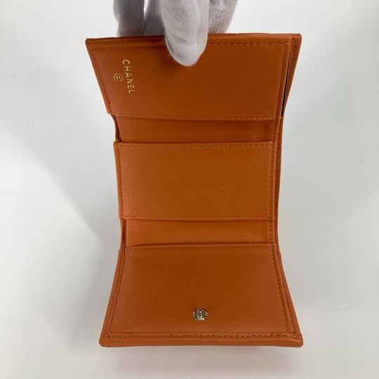 CHANEL Trifold wallet AP0230 lambskin Orange CC COCO Mark Matrasse quilting Women Used Authentic