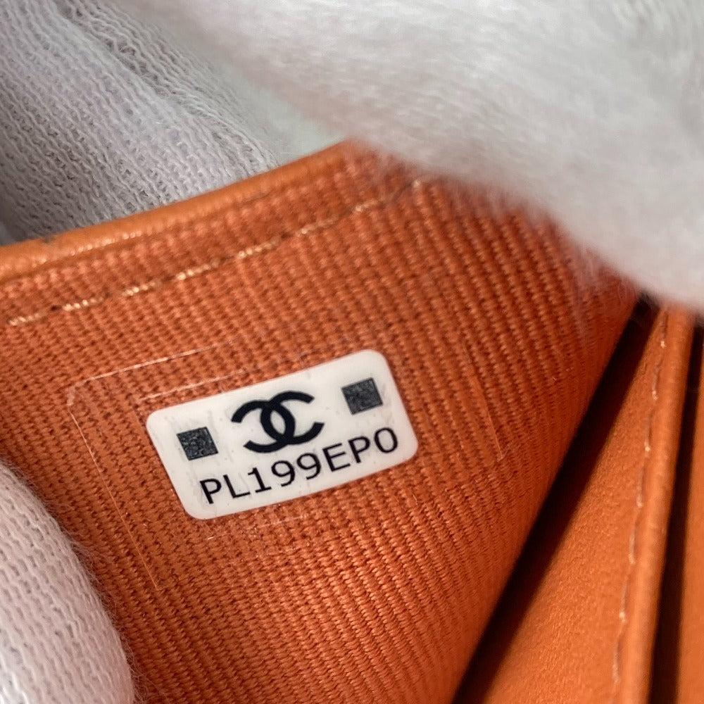 CHANEL Trifold wallet AP0230 lambskin Orange CC COCO Mark Matrasse quilting Women Used Authentic