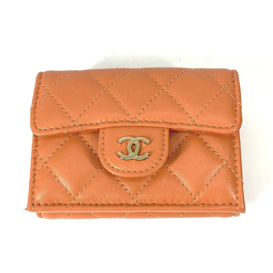 CHANEL Trifold wallet AP0230 lambskin Orange CC COCO Mark Matrasse quilting Women Used Authentic