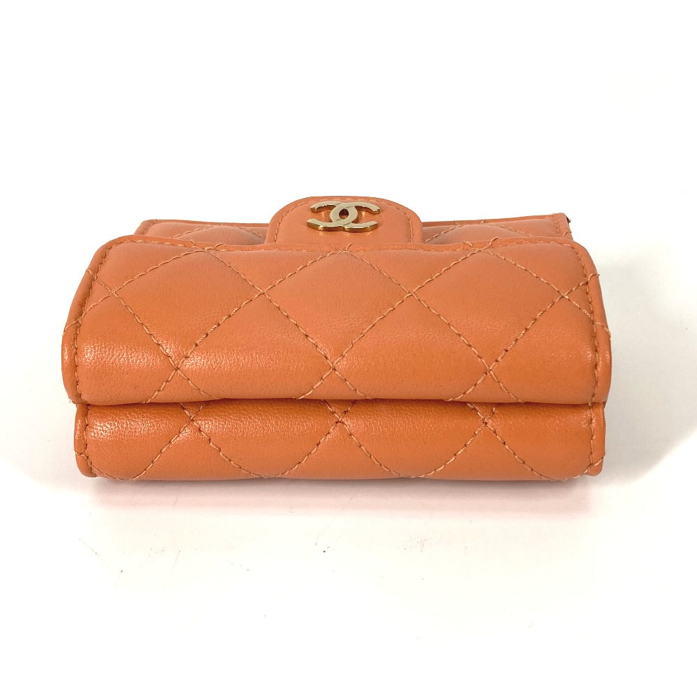 CHANEL Trifold wallet AP0230 lambskin Orange CC COCO Mark Matrasse quilting Women Used Authentic