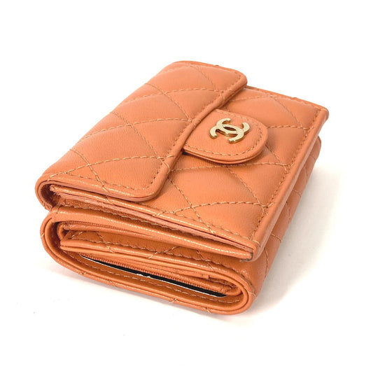 CHANEL Trifold wallet AP0230 lambskin Orange CC COCO Mark Matrasse quilting Women Used Authentic