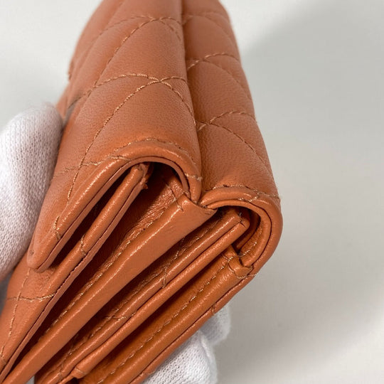 CHANEL Trifold wallet AP0230 lambskin Orange CC COCO Mark Matrasse quilting Women Used Authentic
