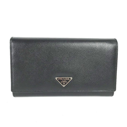 PRADA Long Wallet Purse M608A  Safiano leather black Triangle logo plate Long wallet Women Used Authentic