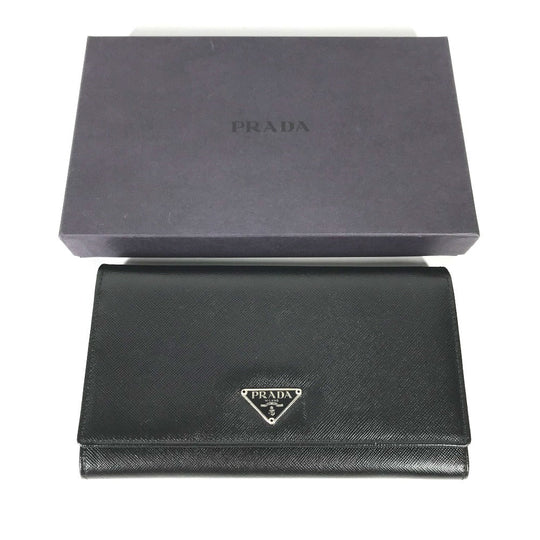 PRADA Long Wallet Purse M608A  Safiano leather black Triangle logo plate Long wallet Women Used Authentic