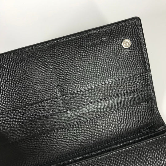 PRADA Long Wallet Purse M608A  Safiano leather black Triangle logo plate Long wallet Women Used Authentic