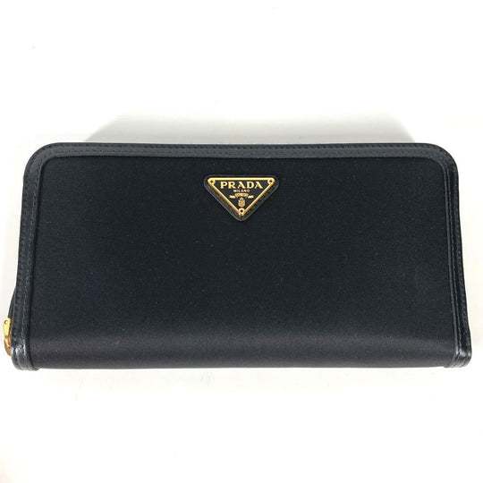 PRADA Long Wallet Purse 1ML506 Leather / nylon black Long wallet Triangle logo plate Women Used Authentic