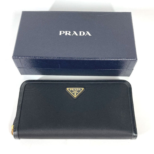 PRADA Long Wallet Purse 1ML506 Leather / nylon black Long wallet Triangle logo plate Women Used Authentic