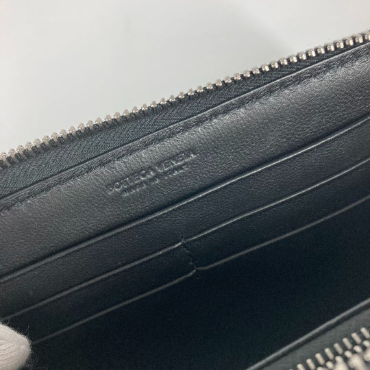 BOTTEGAVENETA Long Wallet Purse leather black Long wallet INTRECCIATO Women Used Authentic