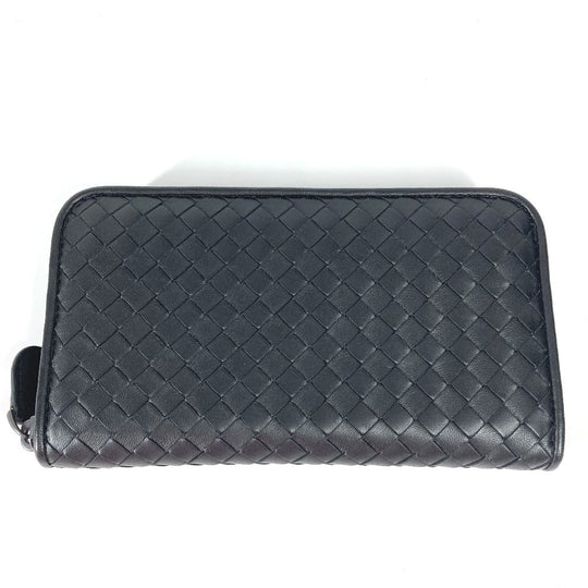 BOTTEGAVENETA Long Wallet Purse leather black Long wallet INTRECCIATO Women Used Authentic
