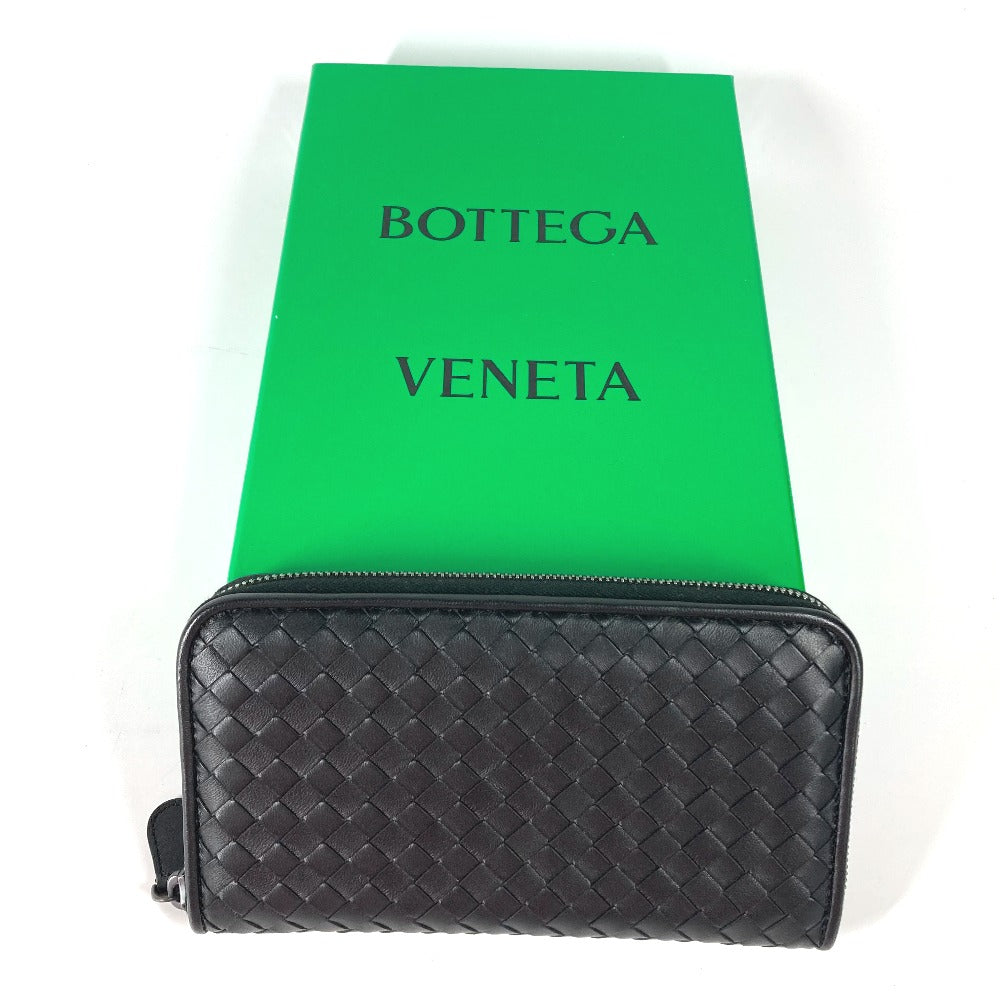 BOTTEGAVENETA Long Wallet Purse leather black Long wallet INTRECCIATO Women Used Authentic