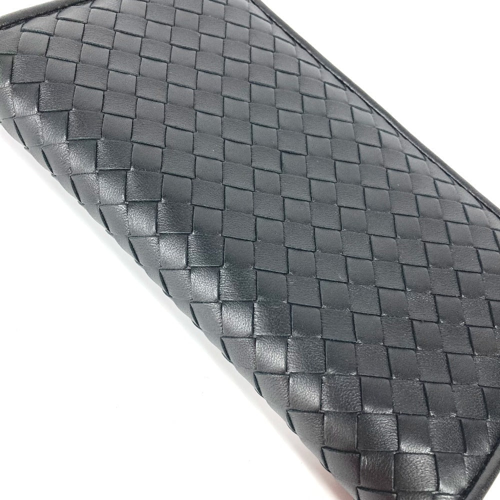 BOTTEGAVENETA Long Wallet Purse leather black Long wallet INTRECCIATO Women Used Authentic