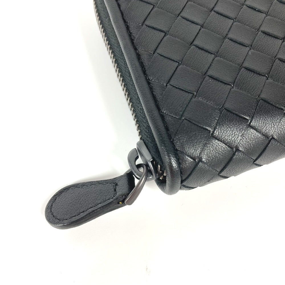 BOTTEGAVENETA Long Wallet Purse leather black Long wallet INTRECCIATO Women Used Authentic